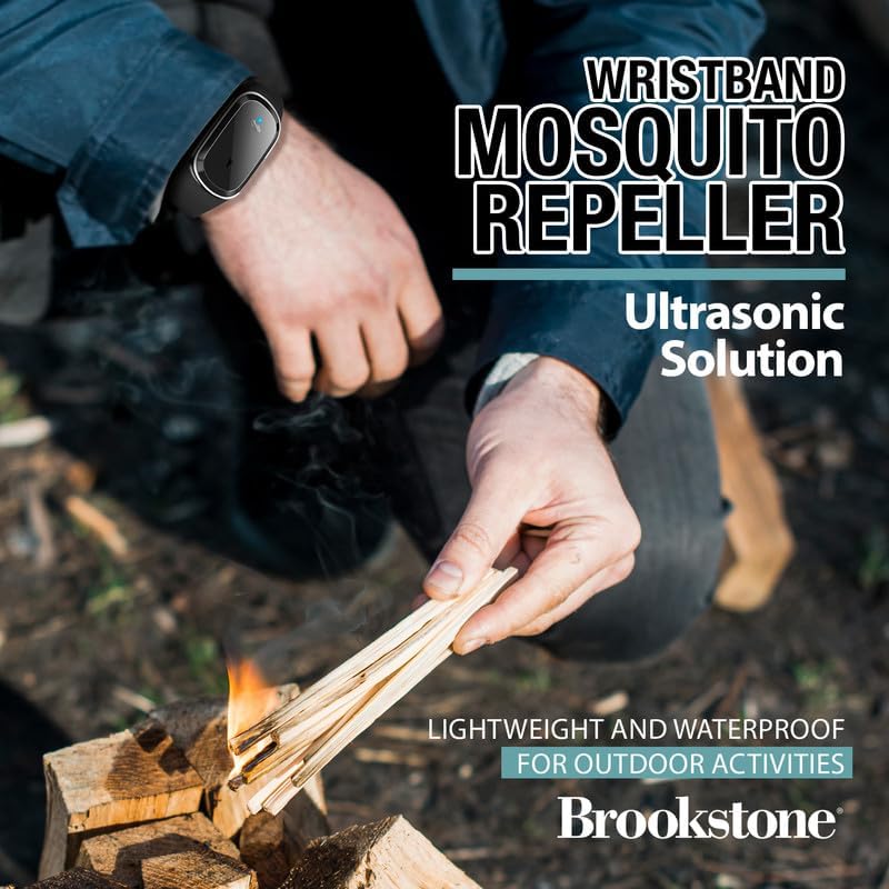 Brookstone Ultrasonic Mosquito Repelling Wristband – Rechargeable, Waterproof Bug Repellent Bracelet | Chemical-Free, Non-Toxic, Adjustable Fit for Outdoor Activities (Black)