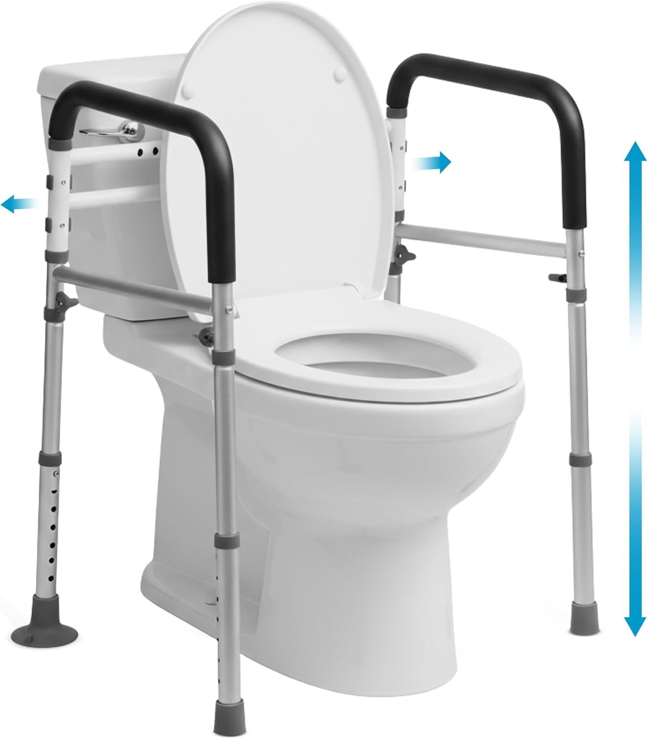 Toilet Safety Rails with Handles – Adjustable & Detachable Toilet Safety Frame, Heavy-Duty Slip-Resistant Support for Seniors & Disabled - Fits Most Toilets