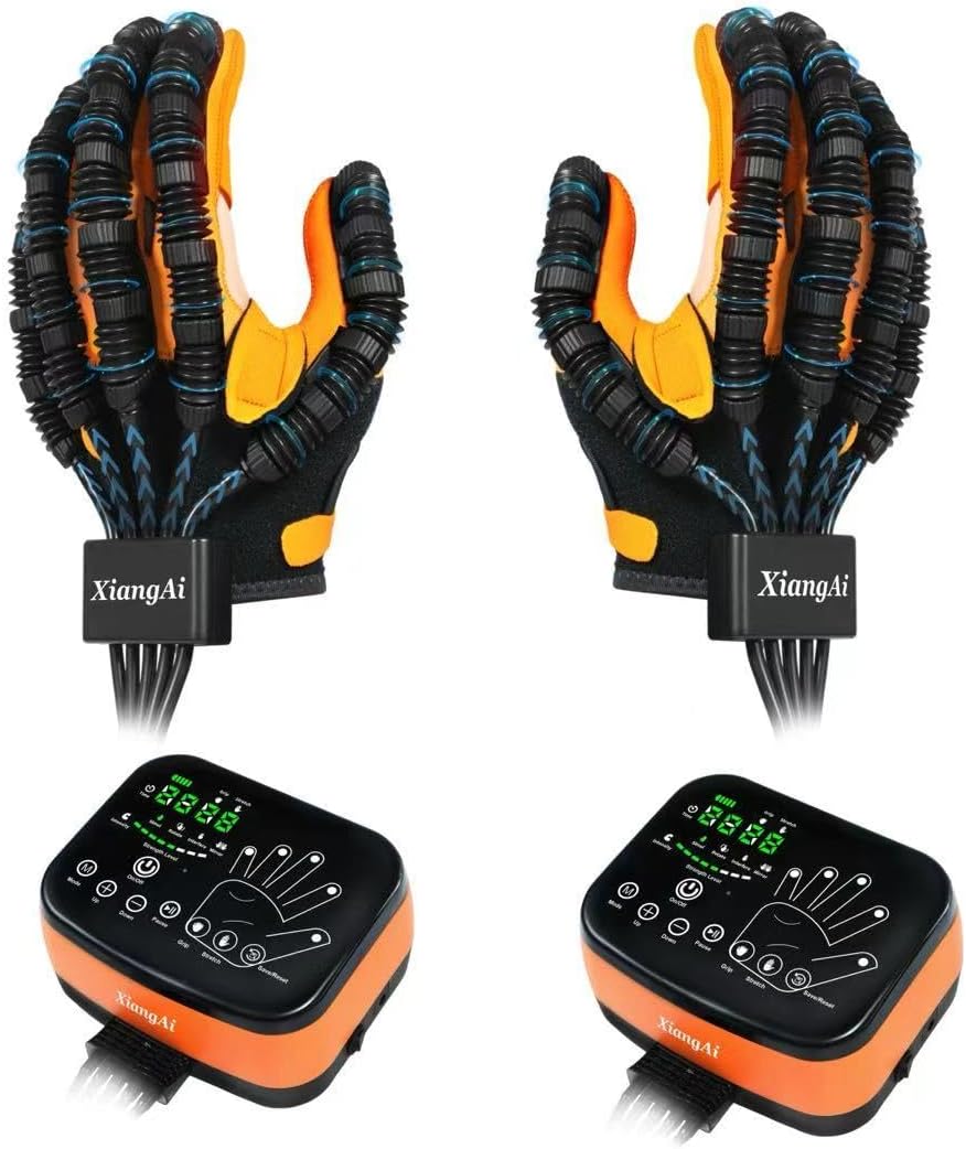2PCS Rehabilitation Robot Gloves for Left and Right Hands Recovery, Finger Rehab Robotic Glove Hemiplegia Stroke Therapy Equipment, 4 Modes, 2600mAh Rechargeable, 4 Sizes (Medium)