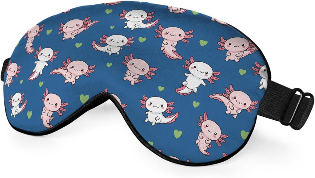 Axolotl Hawaii Sleep Eye Mask Cute Animal Heart Dot Pink Blue Silk Eye Mask Sleeping Soft Eye Shade Cover for Men Women Boy Girl Airplane Travel with Elastic Strap