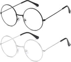 2 PCS Classic Round Glasses Retro Circle Eyeglasses Clear Lens Metal Frame Accessories Non-Prescription For Men Women