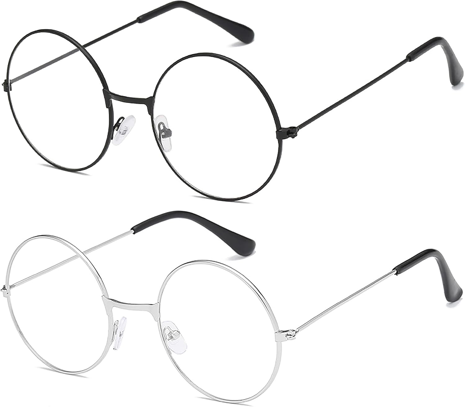 2 PCS Classic Round Glasses Retro Circle Eyeglasses Clear Lens Metal Frame Accessories Non-Prescription For Men Women