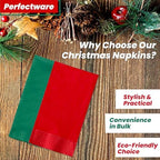 Perfectware 2PLY Christmas Paper Dinner Napkins. Pack of 100CT in Green and Red. 15 x 17 Paper Dinner Napkin Set