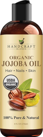 Handcraft Blends USDA Organic Jojoba Oil | Cold-Pressed | 8 Fl Oz | 100% Pure & Natural | for Hair, Skin & Face | Premium Grade Carrier Oil | for Massage & Aromatherapy | Hexane-Free