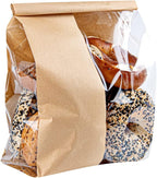 Restaurantware - Bag Tek 8.3 x 3.9 x 13.8 Inch Kraft Tin Tie Bags With Windows, 100 Resealable Bakery Bags With Windows - Flat Bottom, For Cookies or Coffee Beans, Paper Tin Tie Bags