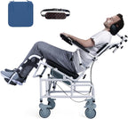Shower Chair with Soft Cushion, Reclining Shower Chair with Wheels, Tilt 45° Shower Wheelchair with Commode, Adjustable Rolling Shower Chair
