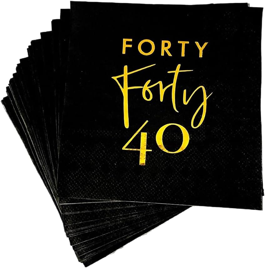 40pcs Black and Gold 40th Birthday Cocktail Napkin.Men Women 40th Birthday 40th Anniversary Party Decorations Supplier Cheers to 40 Years Cocktail Napkins