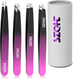 Professional Tweezers Set for Eyebrows – 4PC Precision Stainless Steel Tweezers Kit with Slant, Pointed & Flat Tips – Eyebrow Hair Removal Tool for Women & Men – Eco-Friendly Paper Tube Packaging