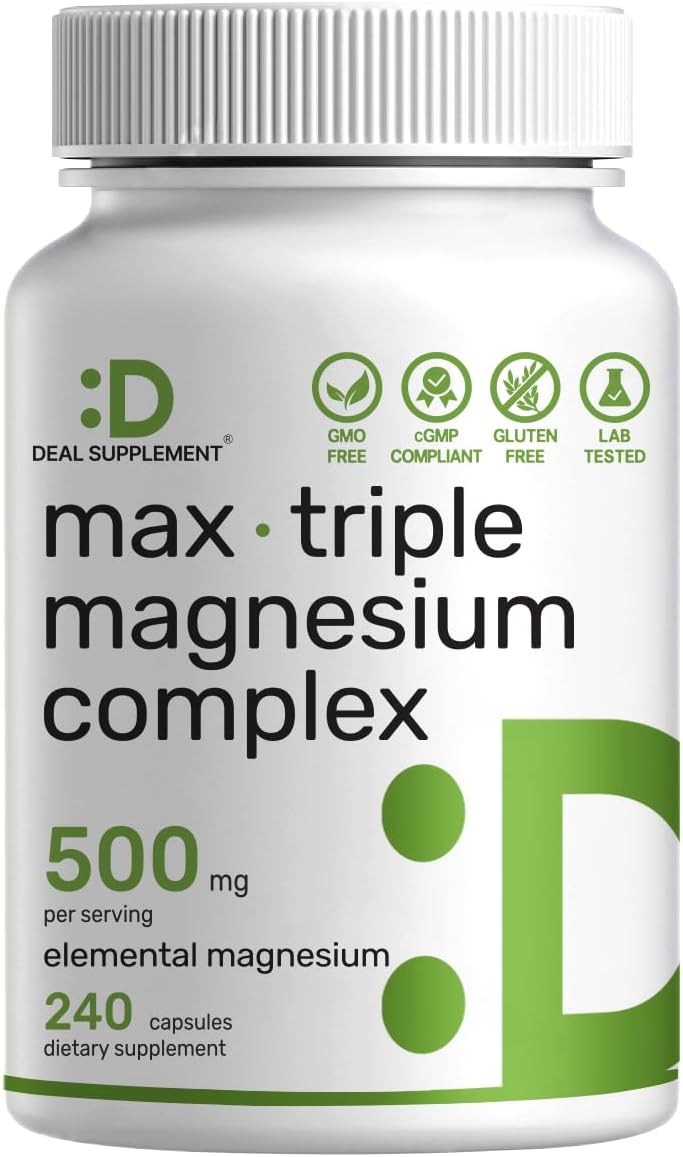 Magnesium Complex 1,000mg, 240 Capsules – Triple Magnesium Complex with Magnesium Glycinate, Citrate, Oxide – Mineral Supplements with Max Strength Elemental Forms + 100% Chelated & Purified