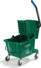 Carlisle FoodService Products 26-Quart Commercial Mop Bucket with Side-Press Wringer, Precision-Molded Polypropylene, Durable Wringer, Bucket with Non-Marking Casters, 18.5 x 16.5 x 23 Inches, Green