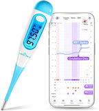 Easy@Home Digital Basal Thermometer for Ovulation: Backlight LCD Display 1/100th Degree High Precision BBT, Memory Recall, NOT Bluetooth Enabled – Scan Results with Premom Fertility Tracker App, Blue