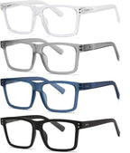 Reading Glasses for Men - 4 pack Classic Square TR Frame Readers with Spring Hinge