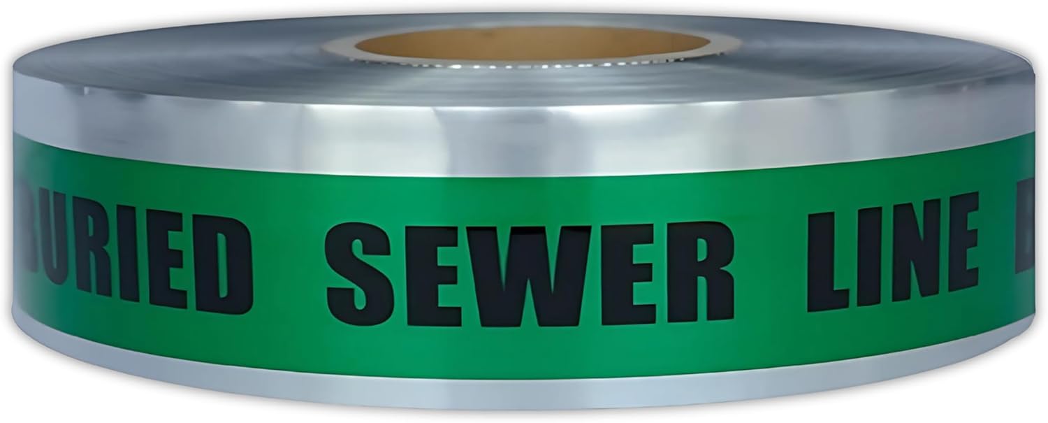 ACE Supply Detectable Underground Sewer Line Tape - Detectable Underground Tape - 2 Inch x 1000 Ft Length, 5 Mil - Buried Sewer Line Locator & Utility Marker