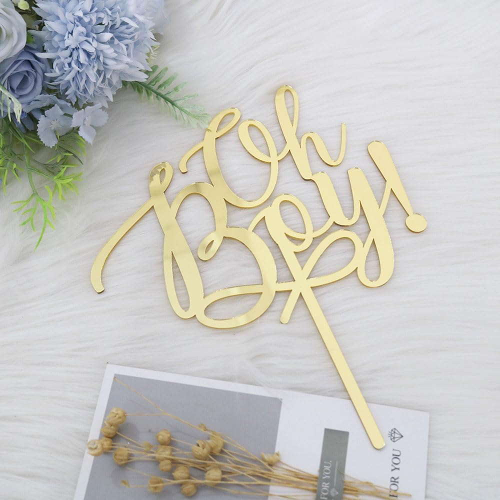 Mirror acrylic Gold Glitter Oh Boy Cake topper,Baby Shower Cake Topper,for It'a A Boy Baby Boy Baby Shower Cake Party Decoration Supplies (acrylic gold)