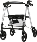 Folding 4 Wheels Elderly Walker Trolley with Seat,Bariatric Rollator,Lockable Brakes,Adjustable Height Transport Rest Chair Shopping Sharing