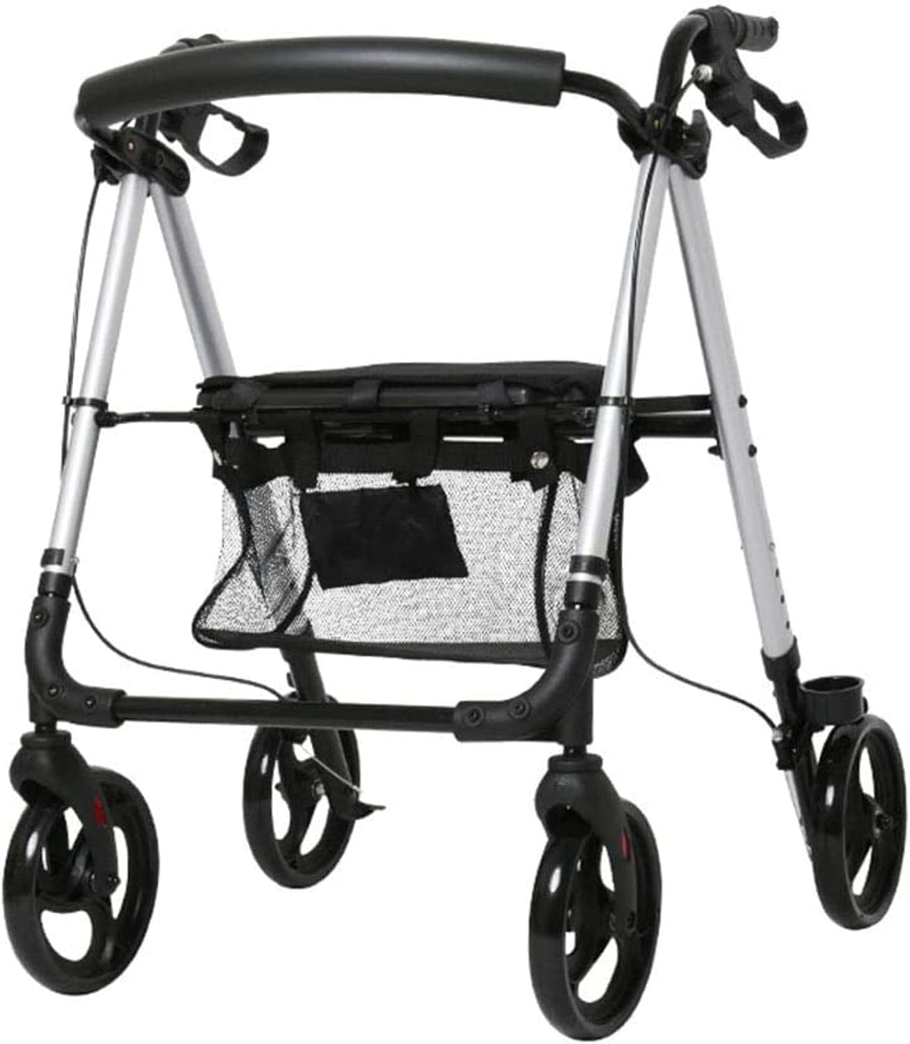 Folding 4 Wheels Elderly Walker Trolley with Seat,Bariatric Rollator,Lockable Brakes,Adjustable Height Transport Rest Chair Shopping Sharing