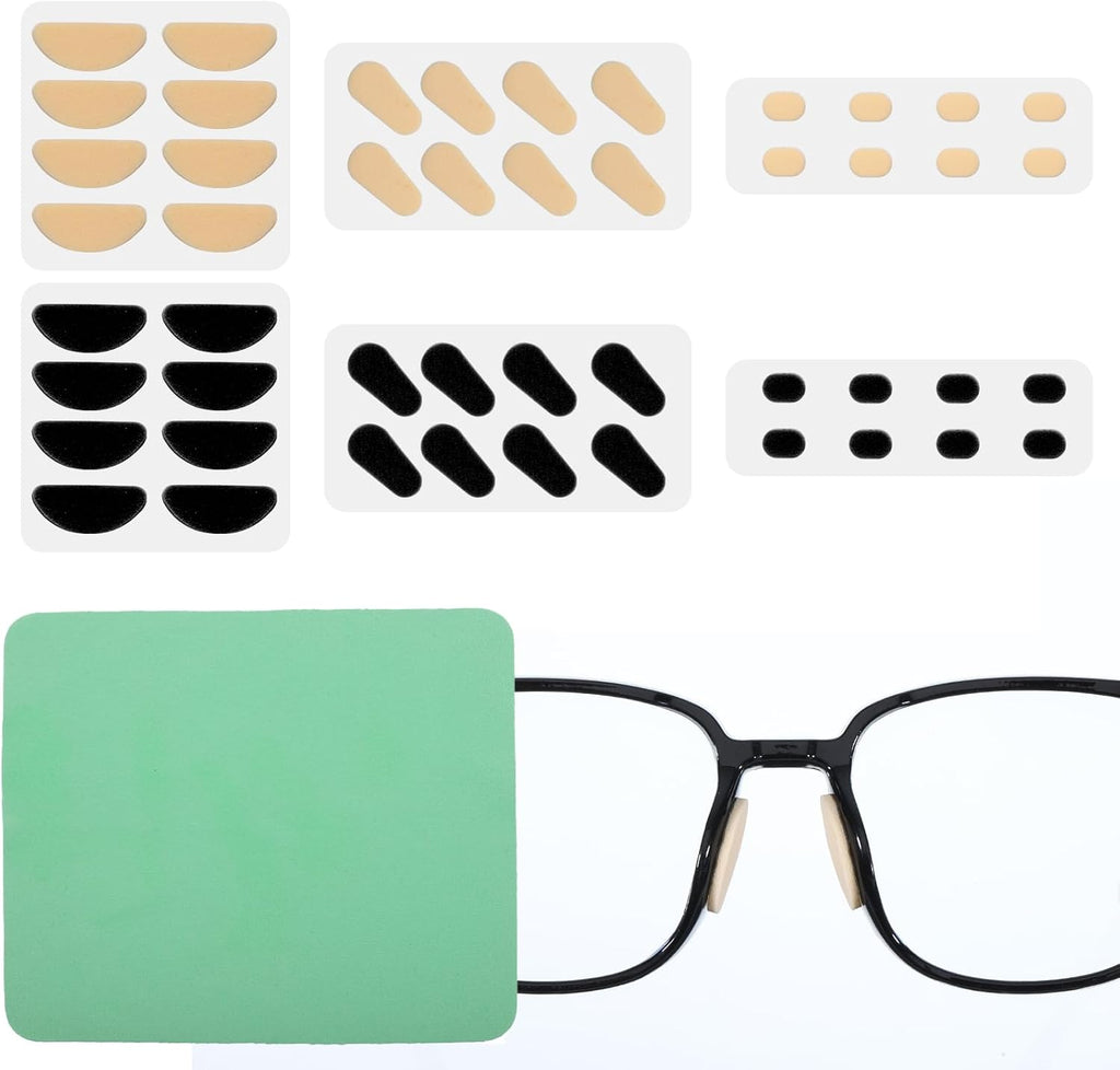 Foam Nose Pads for Glasses with 1 Pcs Green Eyeglass Cloth 24 Pairs Glasses Support Noses Pads Soft Foam Self-Adhesive Nose Pad Thin Nosepads Sponge Anti-Slip Noses Pad for Sunglasses