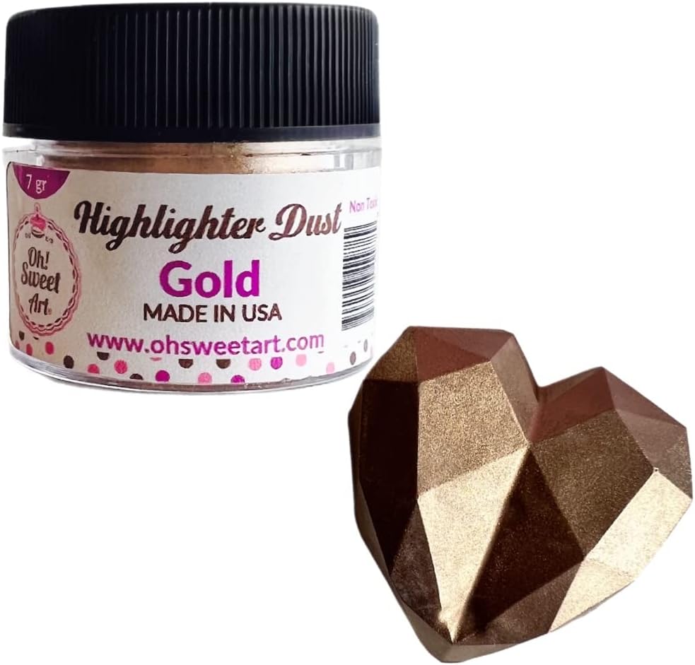 GOLD HIGHLIGHTER DUST (7 GRAMS) (7 grams Net. container) Cake, Topper by Oh! Sweet Art Corp