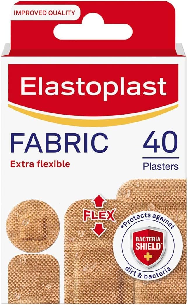 Elastoplast Extra Flexible Fabric Plaster Strips (40 Pieces) - Breathable, Large Plasters