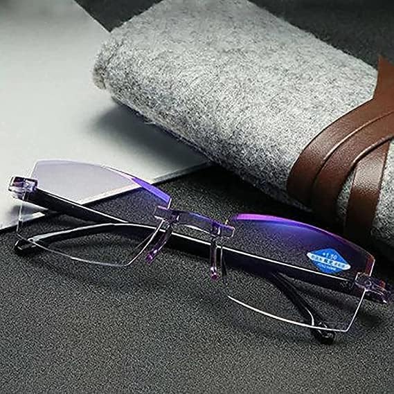 Sapphire High Hardness Anti Blue Light Intelligent Dual Focus Reading Glasses,Dual Focus Reading Glasses for Man Women (4 Diopters,Purple Blue)