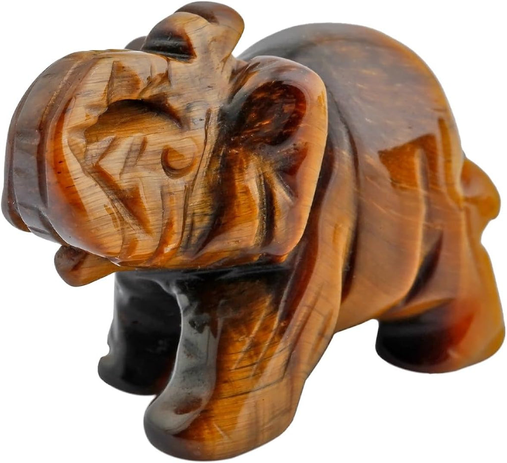 Nupuyai Hand Carved Healing Crystal Elephant Pocket Statue Sculpture Figurines Decor Crafts 1.5 Inch, Tiger's Eye Stone