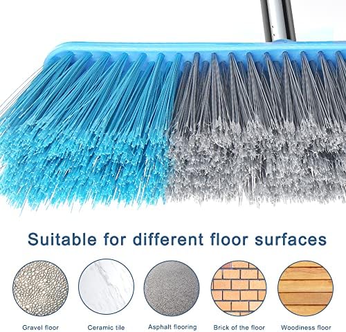 LandHope Heavy Duty Broom, 15.75in Wide Push Broom, 45.67in Long Handle, Adjustable, Floor Sweeper for Indoor Outdoor Commercial Warehouse Home Kitchen Patio Garden Garage