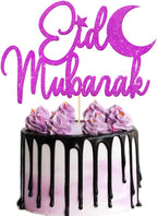 Eid Mubarak Cake Topper | Ramadan Muslim Hajj Mubarak Cake Decoration | Multicolour Glitter Muslim Islam Ramadan Kareem Party Decoration(Purple)