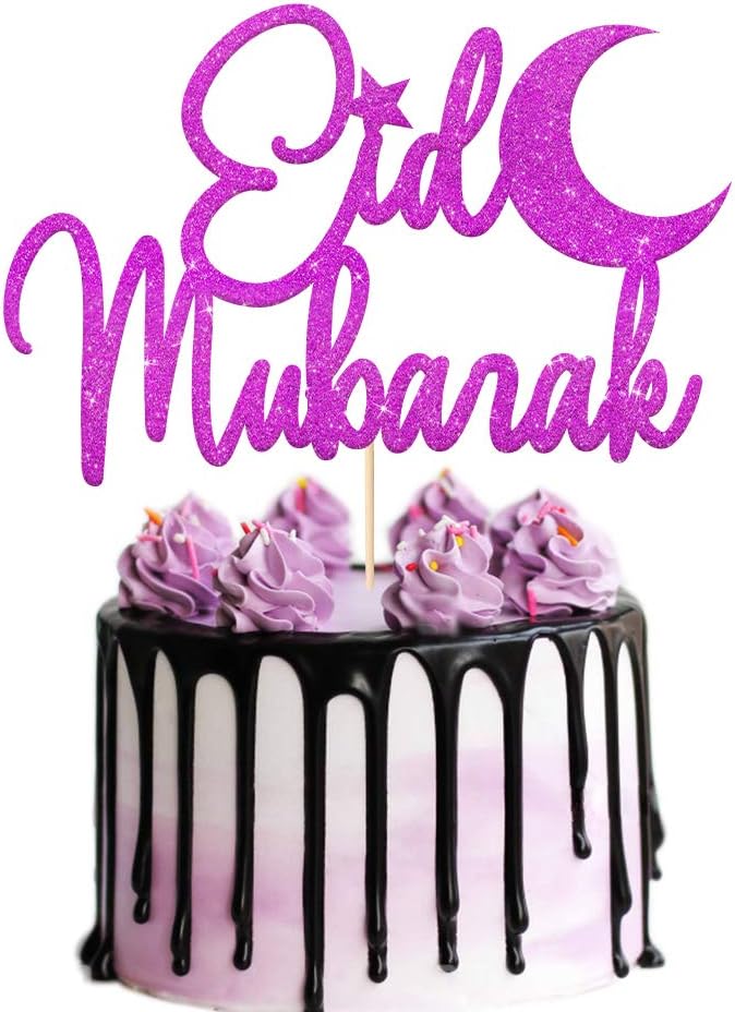 Eid Mubarak Cake Topper | Ramadan Muslim Hajj Mubarak Cake Decoration | Multicolour Glitter Muslim Islam Ramadan Kareem Party Decoration(Purple)
