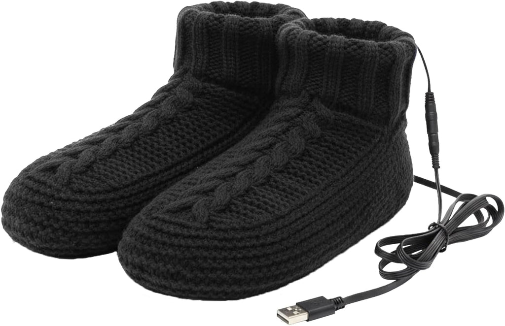 PURFUN Electric Heated Fleece Socks for Men Women, Winter USB Heating Pad Bootie Knitted Socks Foot Heater Anti-Slip Thermal Home Indoor Slippers Footwear Foot Warmer