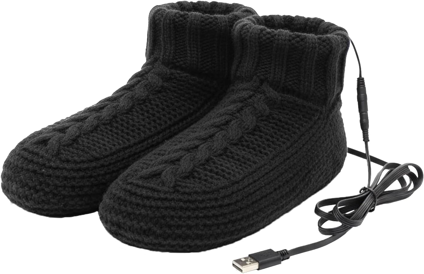PURFUN Electric Heated Fleece Socks for Men Women, Winter USB Heating Pad Bootie Knitted Socks Foot Heater Anti-Slip Thermal Home Indoor Slippers Footwear Foot Warmer