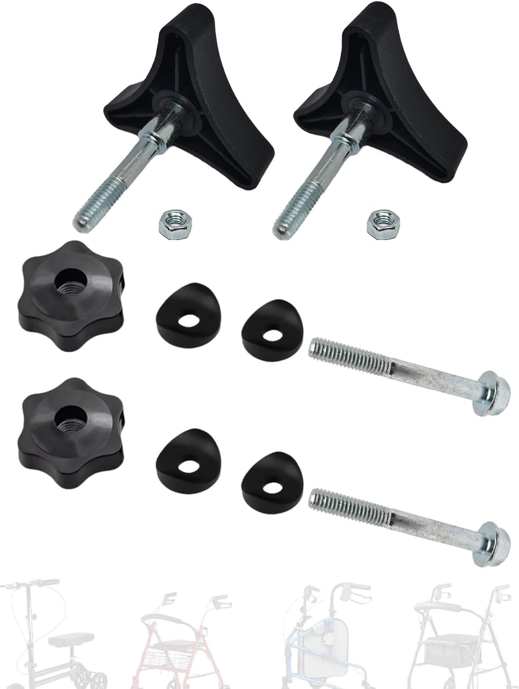 Replacement parts for the arm adjustment knob of the wheelchair walker. Replacement knob for the height-adjustable arm track bolt kit, suitable for the T-track bolts of Vivive Mobility Company