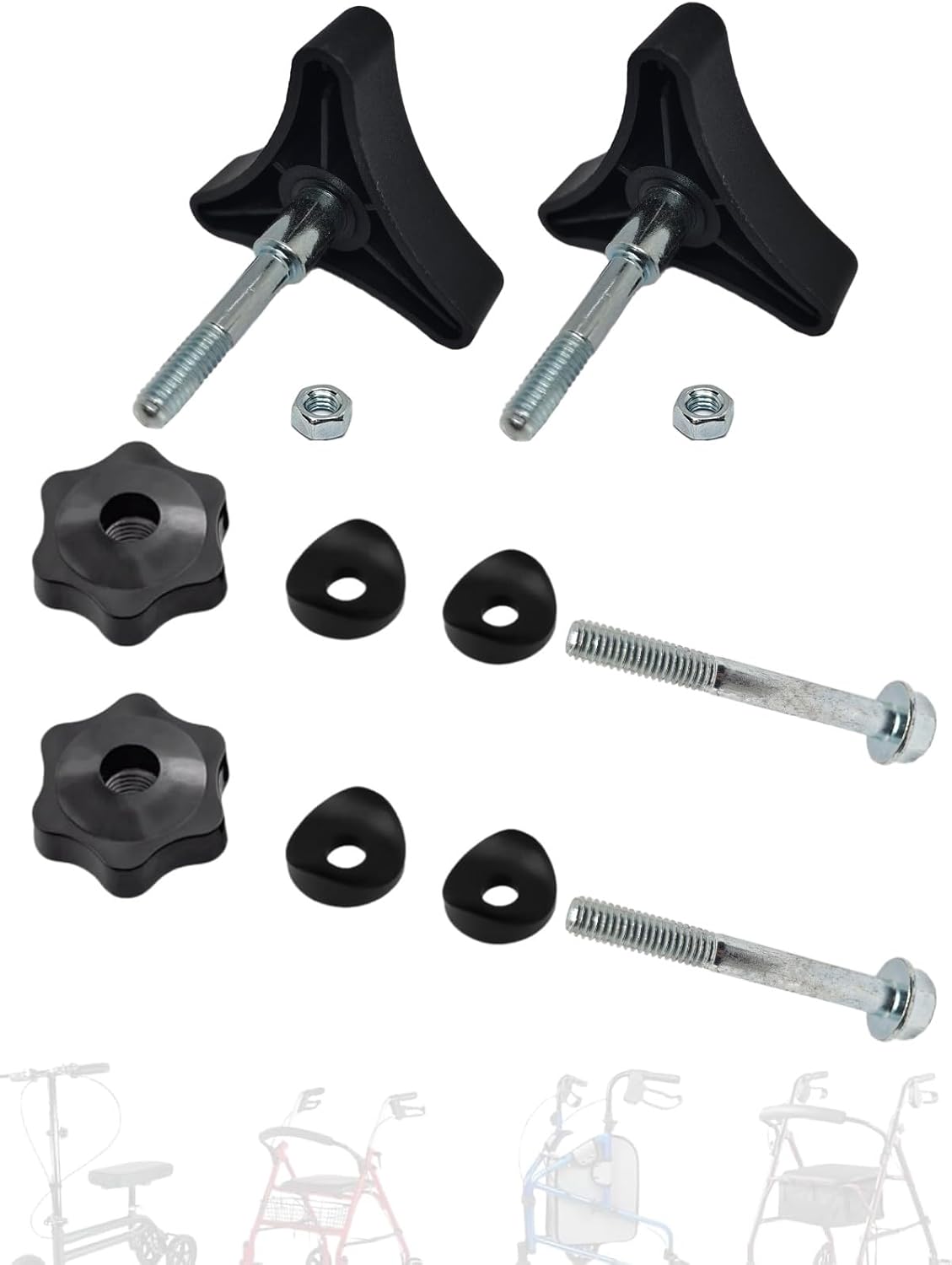 Replacement parts for the arm adjustment knob of the wheelchair walker. Replacement knob for the height-adjustable arm track bolt kit, suitable for the T-track bolts of Vivive Mobility Company
