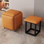Multifunctional Stool, Storage Stool, Shoe Changing Stool，Foldable Stool, 5 in 1 Nesting Ottoman Set, Versatile Cube Stools with Swivel Casters, Stackable Stools with Nappa Leather Finish(Orange-techn