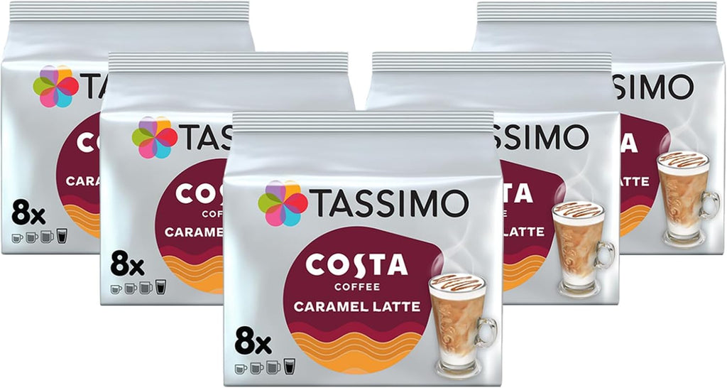 Tassimo Costa Caramel Latte 16 discs, 8 servings (Pack of 5, Total 80 discs, 40 servings)
