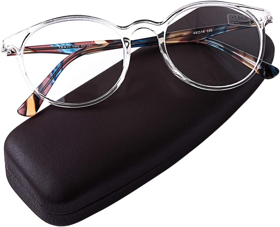 DOOViC Italy Design Fashion Reading Glasses for Women Men Stylish TR90+Acetate Frames Clear Readers with Case