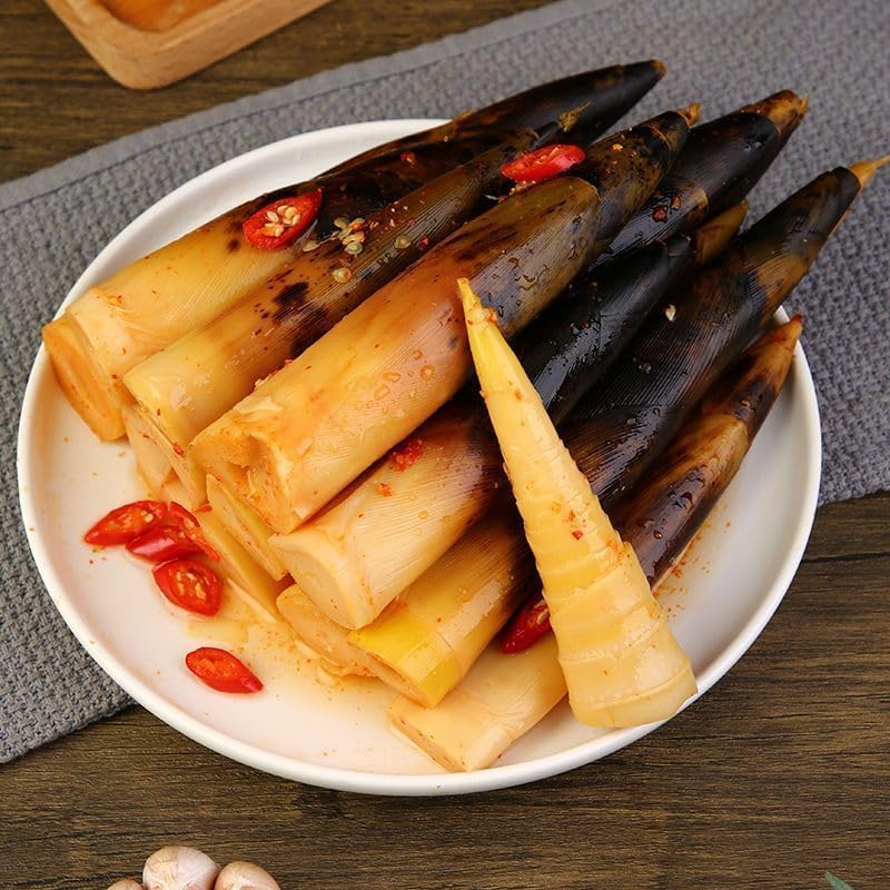 Hand peeled bamboo shoots 230g/pack，Pickled pepper Crispy Bamboo shoots,spicy chinese snack,fresh mountain pepper bamboo shoots,pickled vegetables,spicy strips (Mountain Pepper Flavour,5 pack)