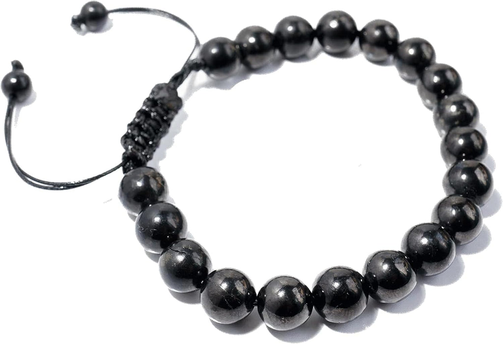 RICHRAIN™ Shungite Bracelet for Men Women, 8mm Natural Matte Shungite Stone Beads, Handmade Braided Black Crystal Healing Gemstone Bracelet, Adjustable 6-8 Inch Wrist, Protection Bracelets Jewelry Gift for Mom Mothers