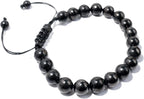 RICHRAIN™ Shungite Bracelet for Men Women, 8mm Natural Matte Shungite Stone Beads, Handmade Braided Black Crystal Healing Gemstone Bracelet, Adjustable 6-8 Inch Wrist, Protection Bracelets Jewelry Gift for Mom Mothers
