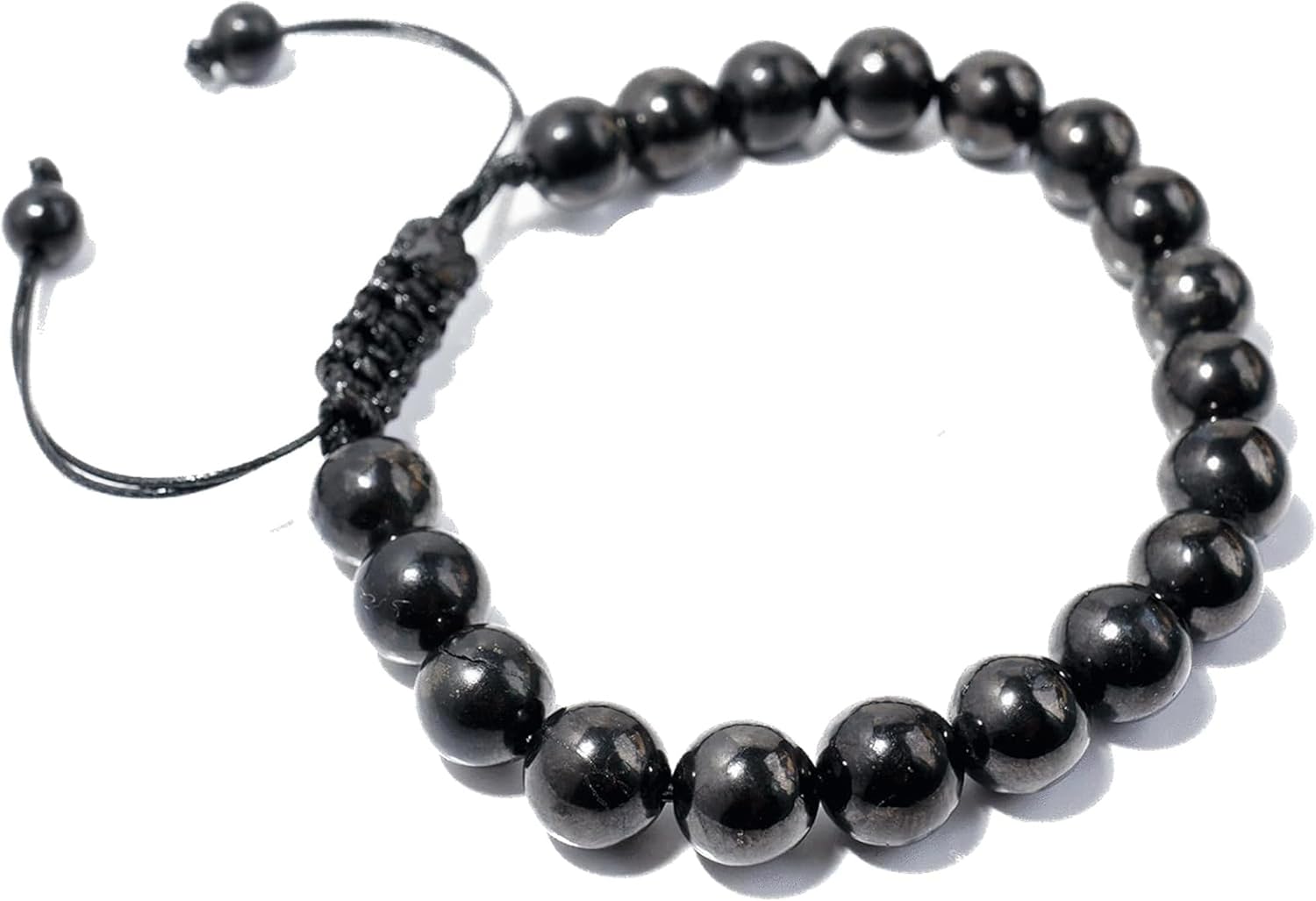 RICHRAIN™ Shungite Bracelet for Men Women, 8mm Natural Matte Shungite Stone Beads, Handmade Braided Black Crystal Healing Gemstone Bracelet, Adjustable 6-8 Inch Wrist, Protection Bracelets Jewelry Gift for Mom Mothers
