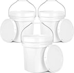 5-Gallon White Bucket Pail Container with Lid | Food Grade | Heavy-Duty Extra Durable | Metal Handles with Plastic Grip for Easy Carrying | Multi-Use | Easy Stack and Store | BPA Free - 3 Pack