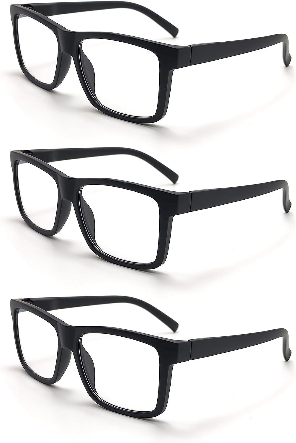 3-Pack Large Square Frame Reading Glasses Men Women Blue Light Blocking Spring Hinge Readers