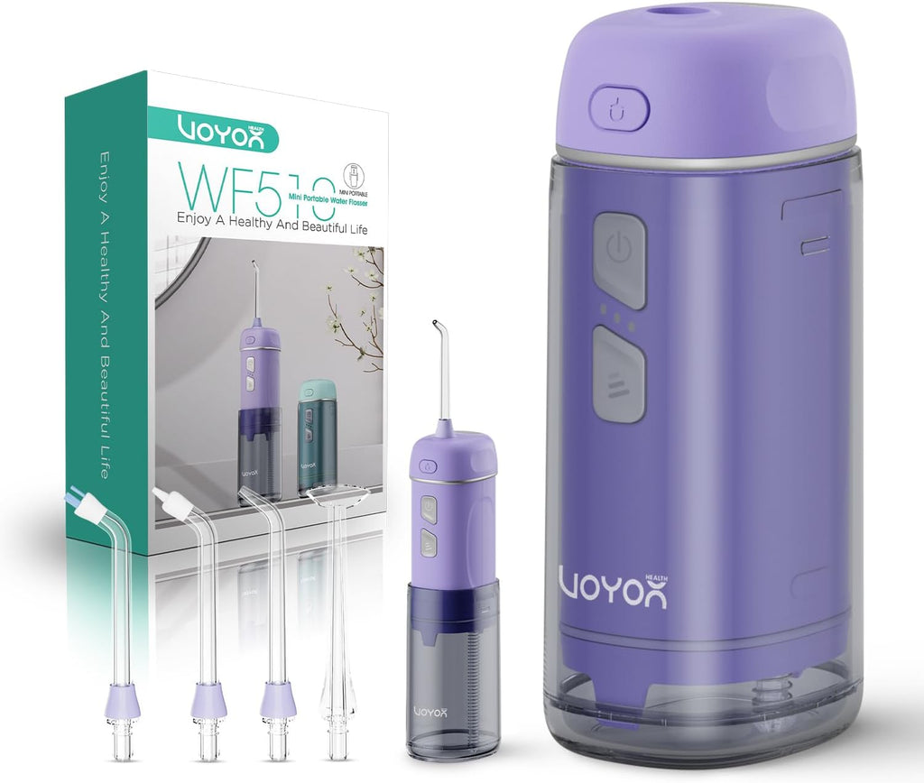 VOYOR-HEALTH Portable Water Flosser Cordless, Mini Travel Oral Irrigator with Telescopic Water Tank, IPX7 Waterproof Water Dental Flosser for Teeth Cleaning Braces & Dental Care WF510 (Purple)