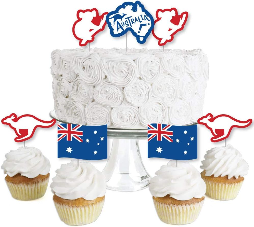 Big Dot of Happiness Australia Day - Dessert Cupcake Toppers - G’Day Mate Aussie Party Clear Treat Picks - Set of 24