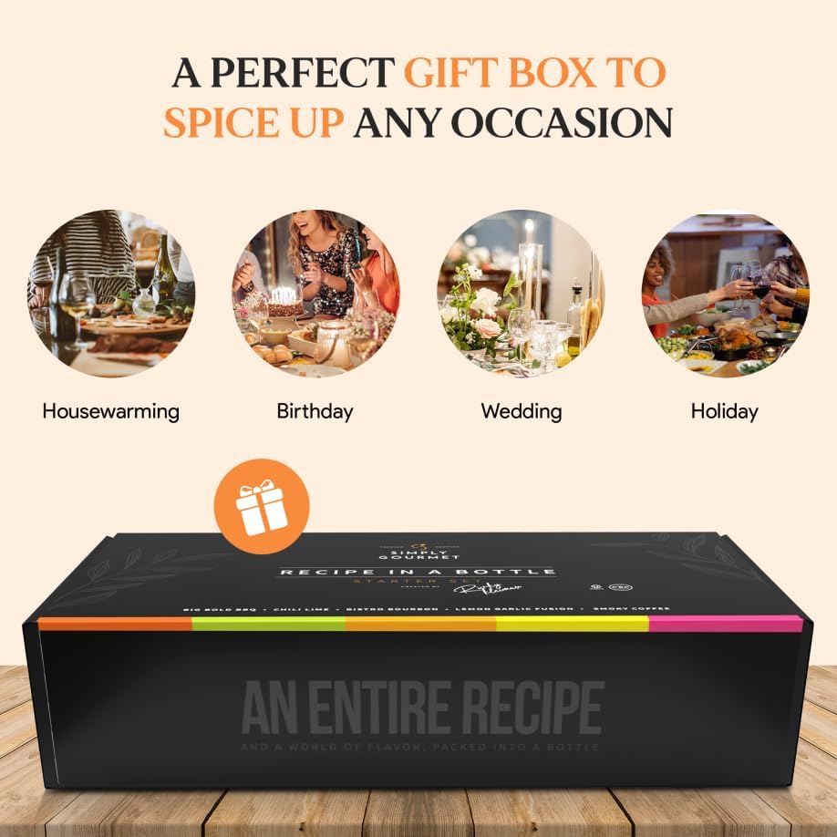 Spice Box Gift Set 5x 3oz Bottles | Premium Blends With Recipe Cards | Best Gift for Foodies | Recipe in a Bottle | Miniature Cooking Adventure in a Box | Simply Gourmet by Rivky Kleiman (Packaging may Vary)