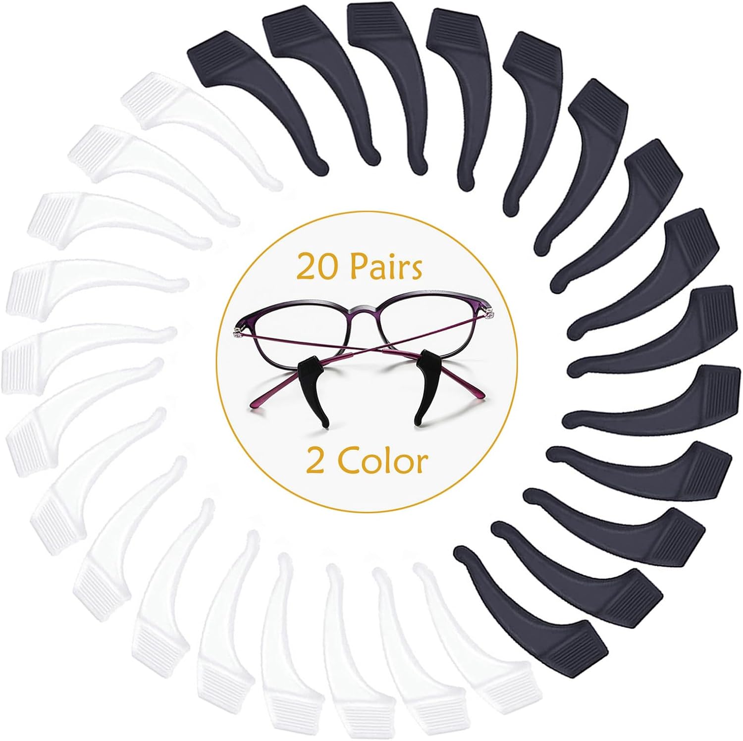 YINGFENG 22 Pairs Anti-slip Eyeglass Ear Grips Hook with Box, Kids and Adults Sport Eyeglass Strap Holder, Eyewear Retainer, Silicone Ear Hook - for Glasses Reading Glasses Retainers(11Black 11White)