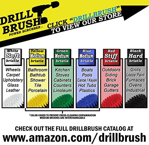 Drillbrush 3 Brush Kit - Drill Brush Cleaning Supplies - White Soft for Leather, Glass, Carpet - Green Medium for Kitchen, Bathroom, Tub, Sinks, Flooring - Black Ultra Stiff for Garage Floors, Stone