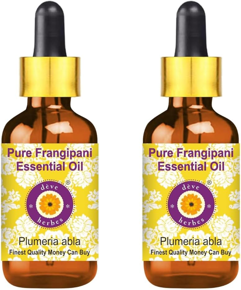 dève herbes Frangipani Essential Oil (Plumeria alba) with Glass Dropper Pure | Non-Sticky | Non-Greasy | Lightweight | Men & Women | All Skin Types | Steam Distilled 5ml X 2 (0.33 oz)
