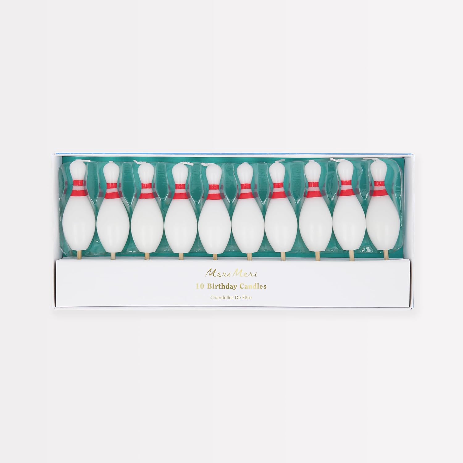 Meri Meri Bowling Pin Candles (Pack of 10), 3.75" Tall, Unscented, Bowling Party Decorations