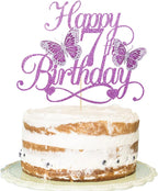 Butterfly Happy 7th Birthday Cake Topper-Glitter 3D Butterfly 7 Birthday Cake Topper,Baby Shower Party Decorations