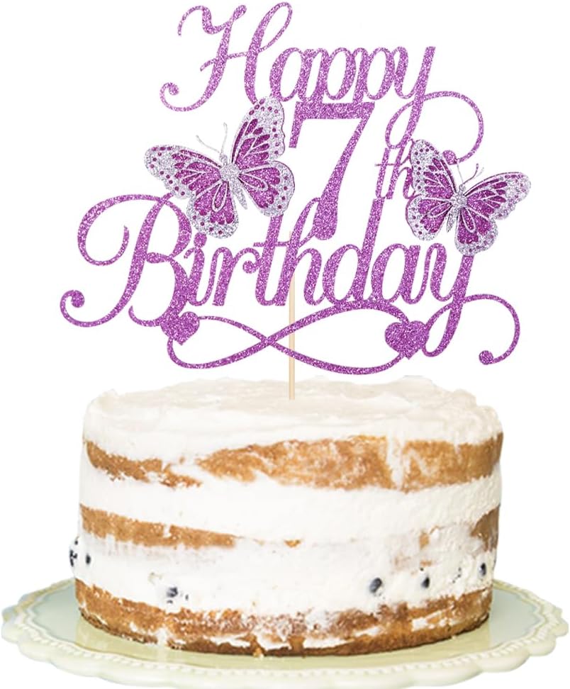 Butterfly Happy 7th Birthday Cake Topper-Glitter 3D Butterfly 7 Birthday Cake Topper,Baby Shower Party Decorations